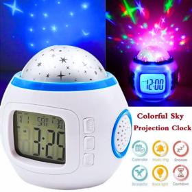 ساعة منبه رقمية LED مع إسقاط النجوم مع التقويم ومقياس الحرارة ووظيفة الغفوة