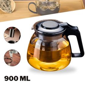 إبريق شاي زجاجي بوروسيليكات ذو سعة كبيرة مقاوم للحرارة والبرودة مع مصفاة من الفولاذ المقاوم للصدأ