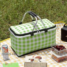 سلة نزهة محمولة ومعزولة حرارياً قابلة للطي مع غطاء ومقبض من الألومنيوم