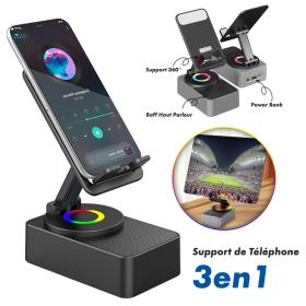 حامل هاتف محمول 3 في 1 متعدد الوظائف مع مكبر صوت بلوتوث وبنك طاقة