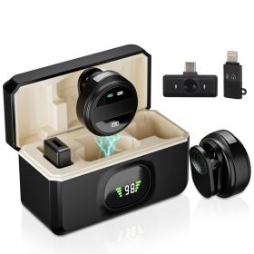 Double Microphone à clipser sans fil iPhone et TYPE C avec étui de chargement – ميكروفون ثنائي مع علبة شحن